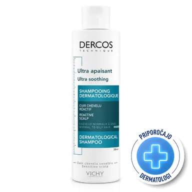 Vichy Dercos Sensitive, pomirjujoč šampon za normalne do mastne lase (200 ml)