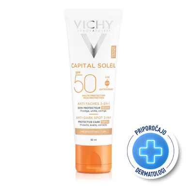 Vichy Capital Soleil, obarvana zaščitna krema za obraz 3v1 - ZF50 (50 ml)