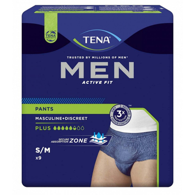 Tena Men Active Fit Pants Plus S/M, inkontinenčne hlačke - modre (9 hlačk)