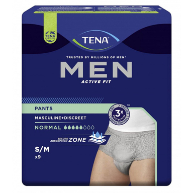 Tena Men Active Fit Pants Normal S/M, inkontinenčne hlačke - sive (9 hlačk)