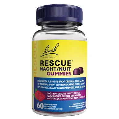 Bach Rescue Gummie Night, žvečljivi bonboni z okusom maline (60 bonbonov)