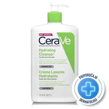 CeraVe, vlažilna čistilna emulzija za obraz za normalno do suho kožo (1000 ml)