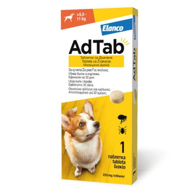 AdTab 225 mg, žvečljive tablete za pse - >5,5 - 11 kg (1 tableta)