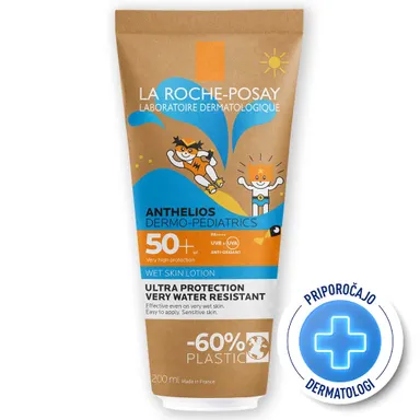 LRP Anthelios Dermo Pediatrics Wet Skin, losjon za zaščito pred soncem za mokro in suho kožo za otroke - ZF50+ (200 ml)