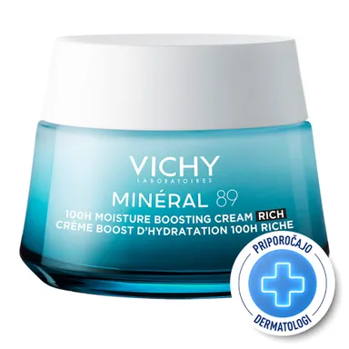Vichy Mineral 89 Riche, bogata krema za 100 -urno intenzivno vlaženje suhe do zelo suhe kože (50 ml)