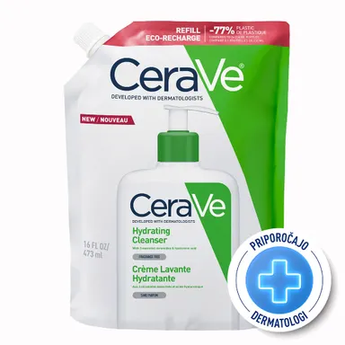 CeraVe, vlažilna čistilna emulzija za obraz za normalno do suho kožo - Refill (473 ml)