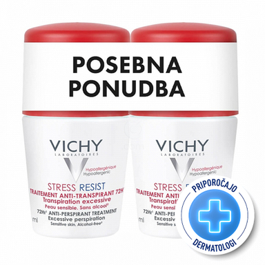 Vichy Deo Stress Resist, 72-urni intenzivni antitranspirant roll-on - paket (2 x 50 ml)