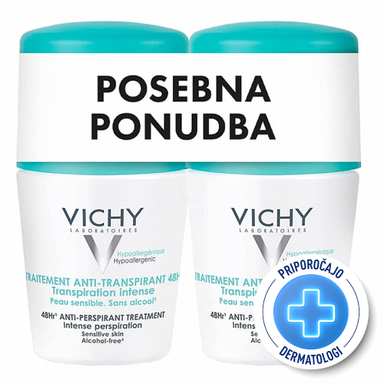 Vichy Deo, deodorant z antiperspirantom za uravnavanje potenja 48h - paket (2 x 50 ml)