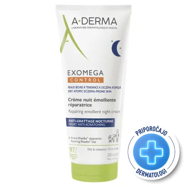 A-Derma Exomega Control, emolientna obnavljajoča nočna krema - tuba (200 ml)