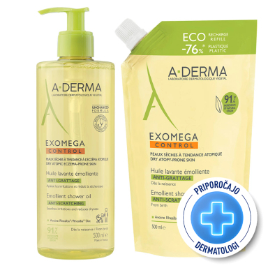 A-Derma Exomega Control, rutina za tuširanje za suho kožo nagnjeno k atopiji - (2 x 500 ml)