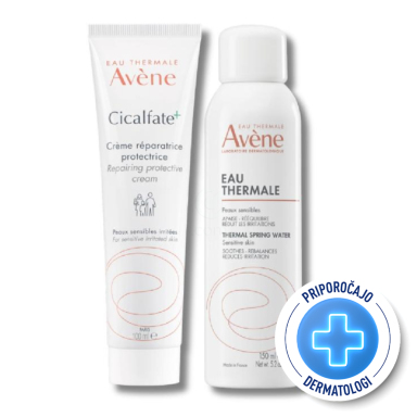 Avene Cicalfate+, paket - obnavljajoča zaščitna krema in termalna voda (100 ml + 150 ml)