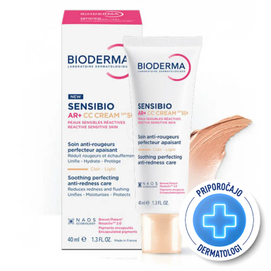 Bioderma Sensibio AR+CC Light, pomirjujoča tonirana krema - ZF50+ (40 ml)