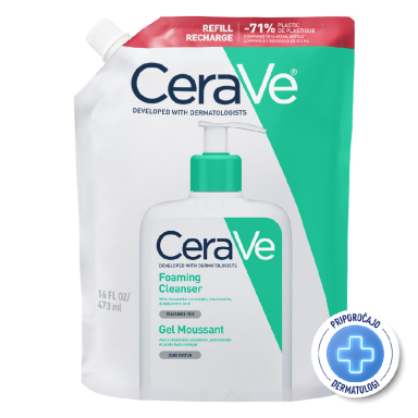CeraVe, peneči čistilni gel za obraz za normalno do mastno kožo - Refill (473 ml)