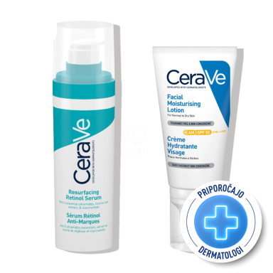 CeraVe, protokol nege obraza z retinolom za enoten videz kože - nega in zaščita pred soncem (30 ml + 52 ml)