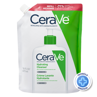 CeraVe, vlažilna čistilna emulzija za obraz za normalno do suho kožo - Refill (473 ml)