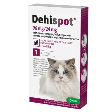 Dehispot 96 mg/24 mg Krka, kožni nanos, raztopina za velike mačke - kapalka (1 x 1,12 ml)