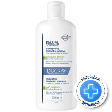 Ducray Kelual Squanorm, regulirajoči tretma šampon proti mastnemu prhljaju (400 ml)