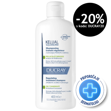 Ducray Kelual Squanorm, regulirajoči tretma šampon proti mastnemu prhljaju (400 ml)