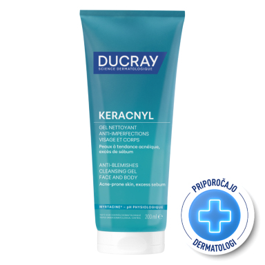 Ducray Keracnyl, peneči čistilni gel za mastno kožo (200 ml)
