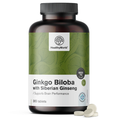 HealthyWorld Ginko biloba s sibirskim ginsengom 6600 mg, tablete (365 tablet)
