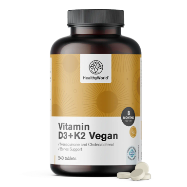 HealthyWorld Veganski vitamini D3 + K2, tablete (240 tablet)