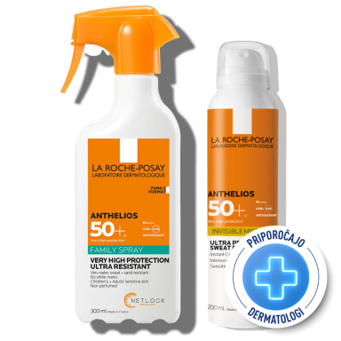 LRP Anthelios, družinski SPF protokol za plažo - mleko in mist (300 ml + 200 ml)