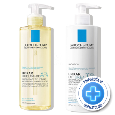 LRP Lipikar, hidratantni protokol z 10 % ureo - Lait Urea 10% in Olje (2 x 400 ml)