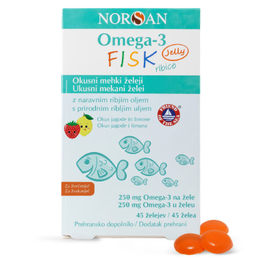 Norsan Omega-3 Fisk, želejčki (45 želejčkov)