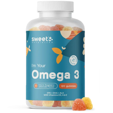 Sweet Nutribites Omega-3 z vitamini D3, E in A, gumi bonboni (120 gumi bonbonov)