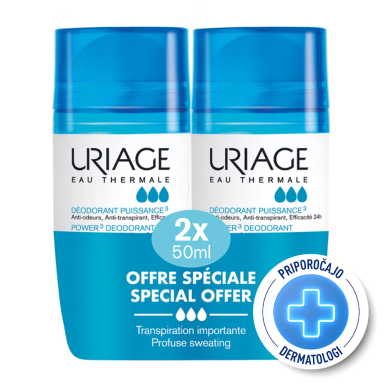 Uriage 3-activ, deodorant roll-on - paket (2 x 50 ml)