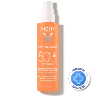 Vichy Capital Soleil, fluid na vodni osnovi v pršilu za zaščito kožnih celic - ZF50+ (200 ml)