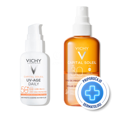 Vichy Capital Soleil, SPF protokol za zagorelo in sijočo kožo (200 ml + 40 ml)