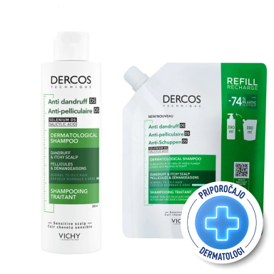Vichy Dercos, protokol šampon proti prhljaju za mastno lasišče + refill (200 ml + 390 ml)