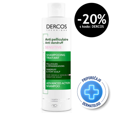 Vichy Dercos Antipelliculare Sensitive, negovalni šampon proti prhljaju za občutljive lase (200 ml)