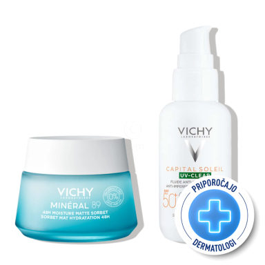 Vichy, dnevni protokol za nadzor sijaja mastne in mešane kože (50 ml + 40 ml)