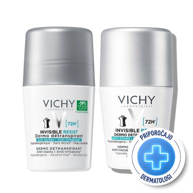 Vichy Deo-Duo, protokol antiperspirant roll-on za zaščito do 72 ur invisible (2 x 50 ml)