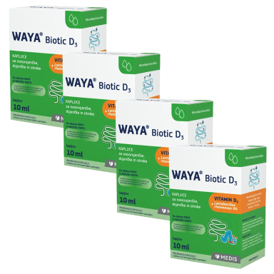 Waya Biotic D3, kapljice za novorojenčke, dojenčke in otroke - paket (4 x 10 ml)