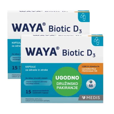 Waya Biotic D3, kapsule za odrasle in otroke - paket (2 x 15 kapsul)
