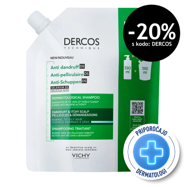 Vichy Dercos, šampon proti prhljaju za normalne in mastne lase - refill (390 ml)