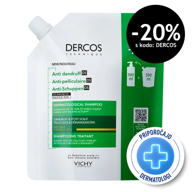Vichy Dercos, šampon proti prhljaju za suhe lase - refill (390 ml)