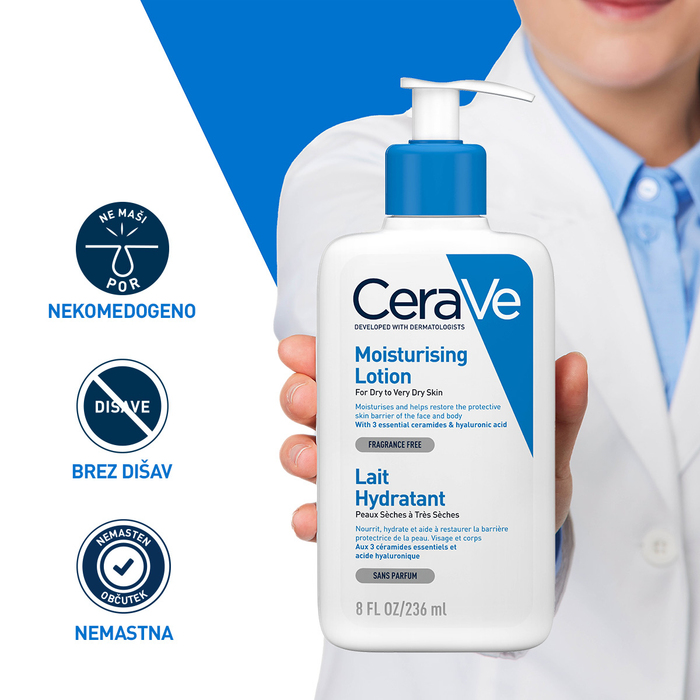 CeraVe vlažilni losjon, polnilo 473 ml – nanos losjona na kožo ramena
