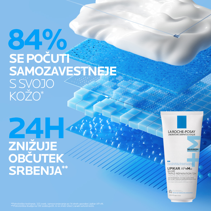 Lipikar Baume AP+Max — do 24 ur znižuje občutek srbenja, hitro vpojna tekstura kreme
