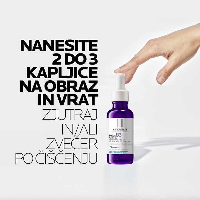 Nanašanje La Roche-Posay Mela B3 seruma na kožo obraza